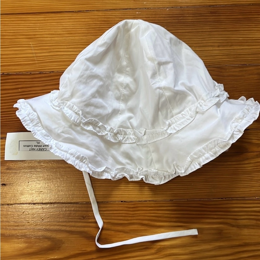 White Ruffled Kids Sun Hat